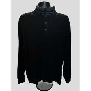 Calvin Klein Men’s XXL Black 100% Cotton Long Sleeve Mock Neck Snap Shirt Casual